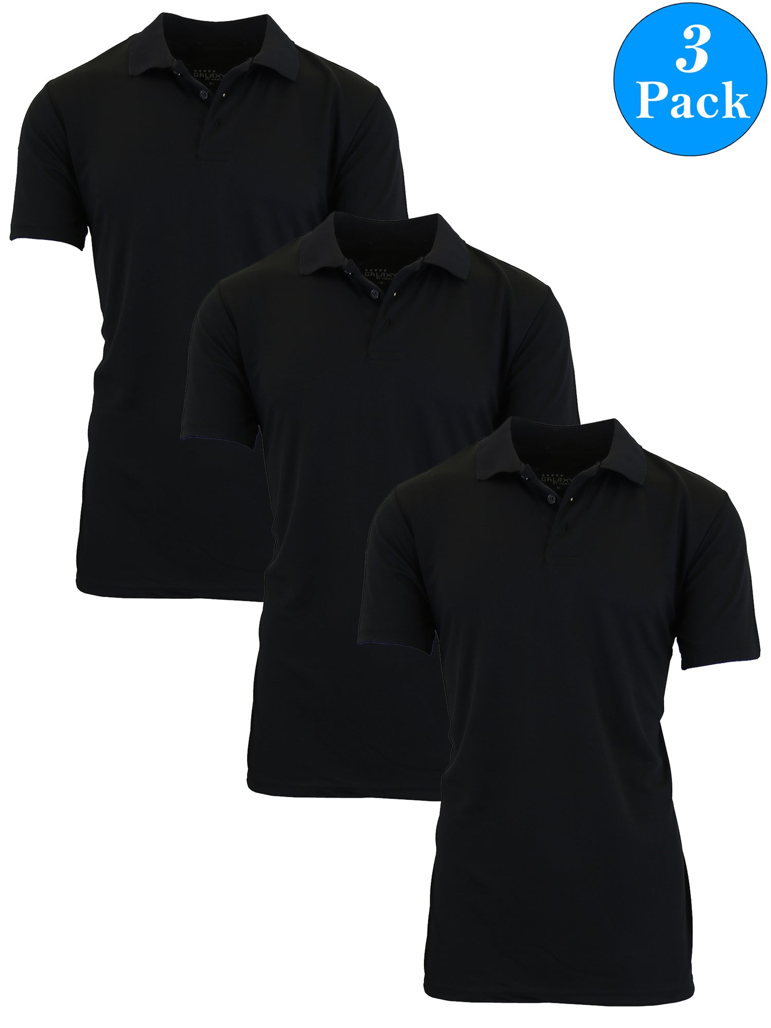 3-Pack Men's Short Sleeve Polo Shirts – Moisture-Wicking, Stretch Knit, Tagless, Regular Fit for All-Day Comfort