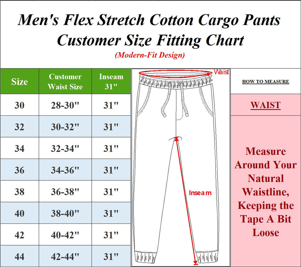 2-Pack Men's Flex-Stretch Cotton Cargo Pants – Comfortable, Durable & Versatile (31-Inch Inseam)