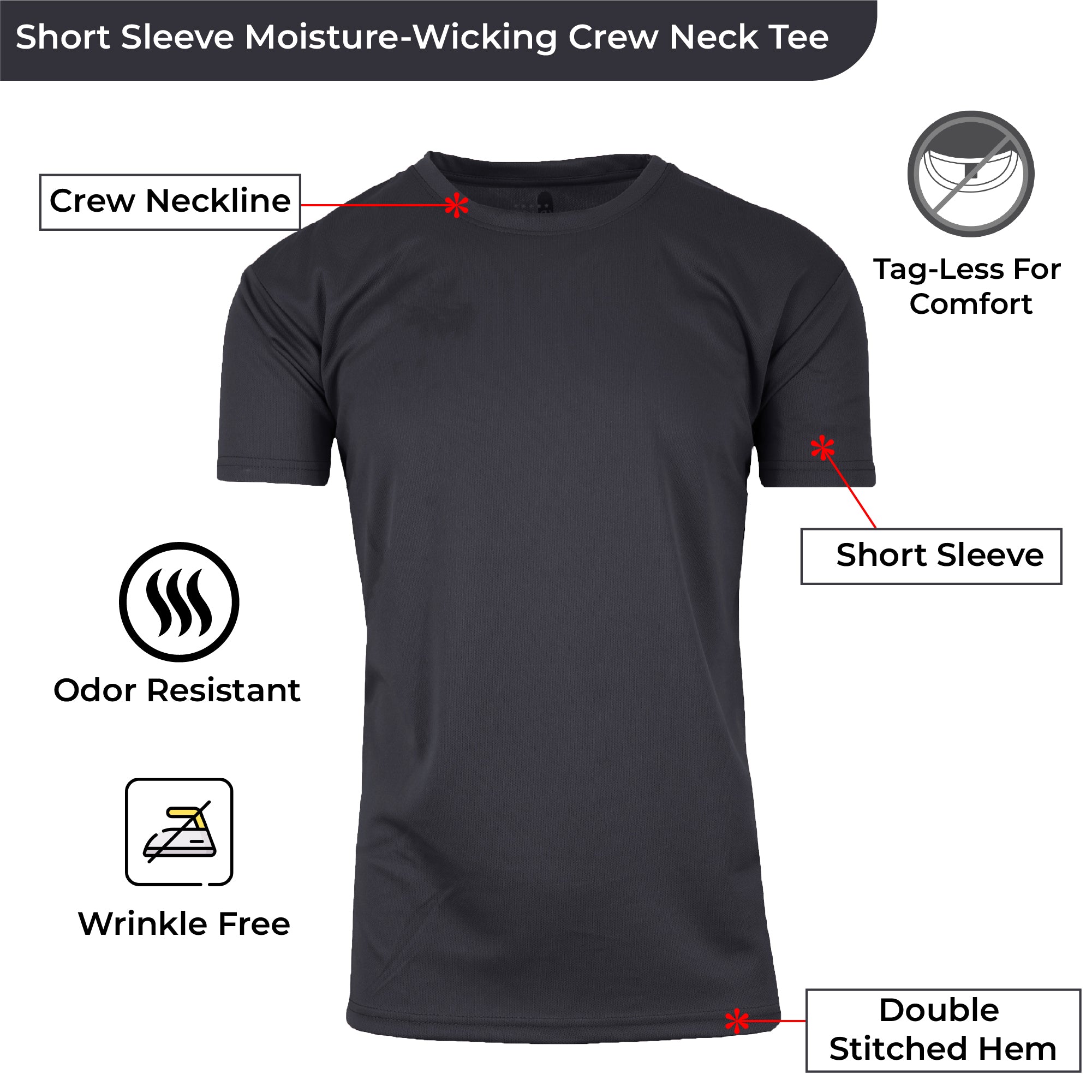 2-Pack Men's Short Sleeve Moisture-Wicking Quick Dry Performance Crew Neck Tee (S-2XL)