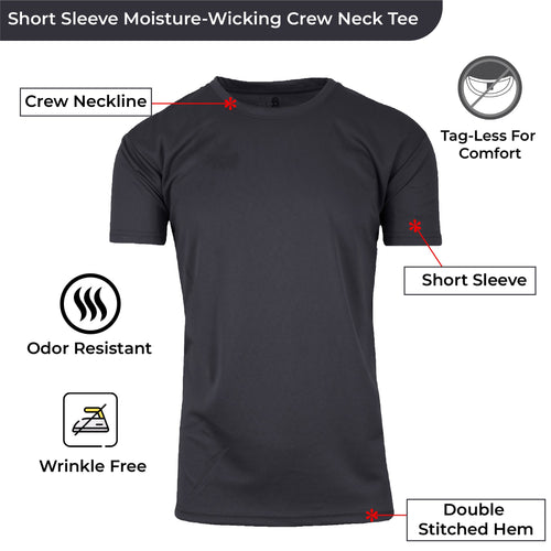 2-Pack Men's Short Sleeve Moisture-Wicking Quick Dry Performance Crew Neck Tee (S-2XL)