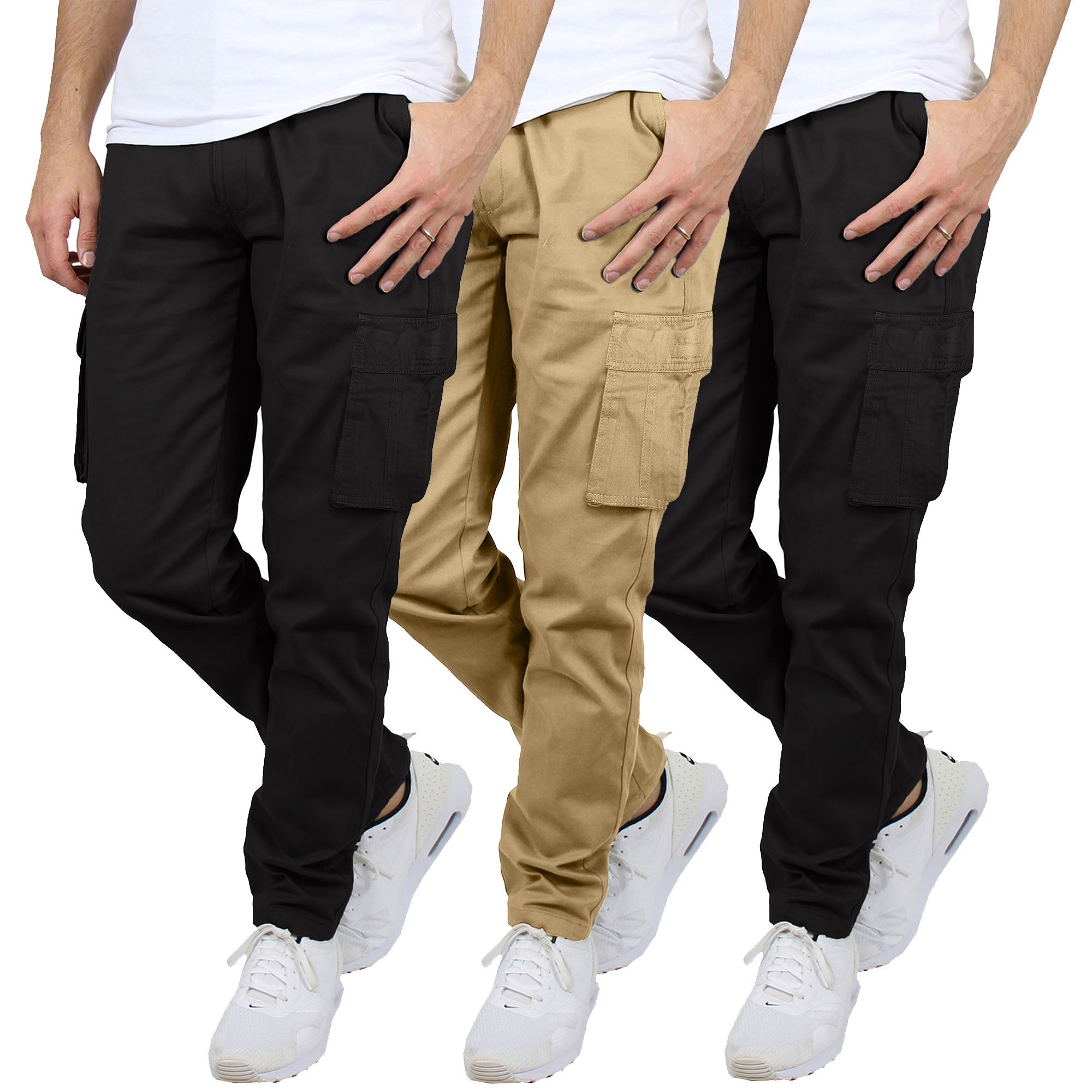 3-Pack Men's Flex-Stretch Cotton Cargo Pants – Comfortable, Durable & Versatile (31-Inch Inseam)